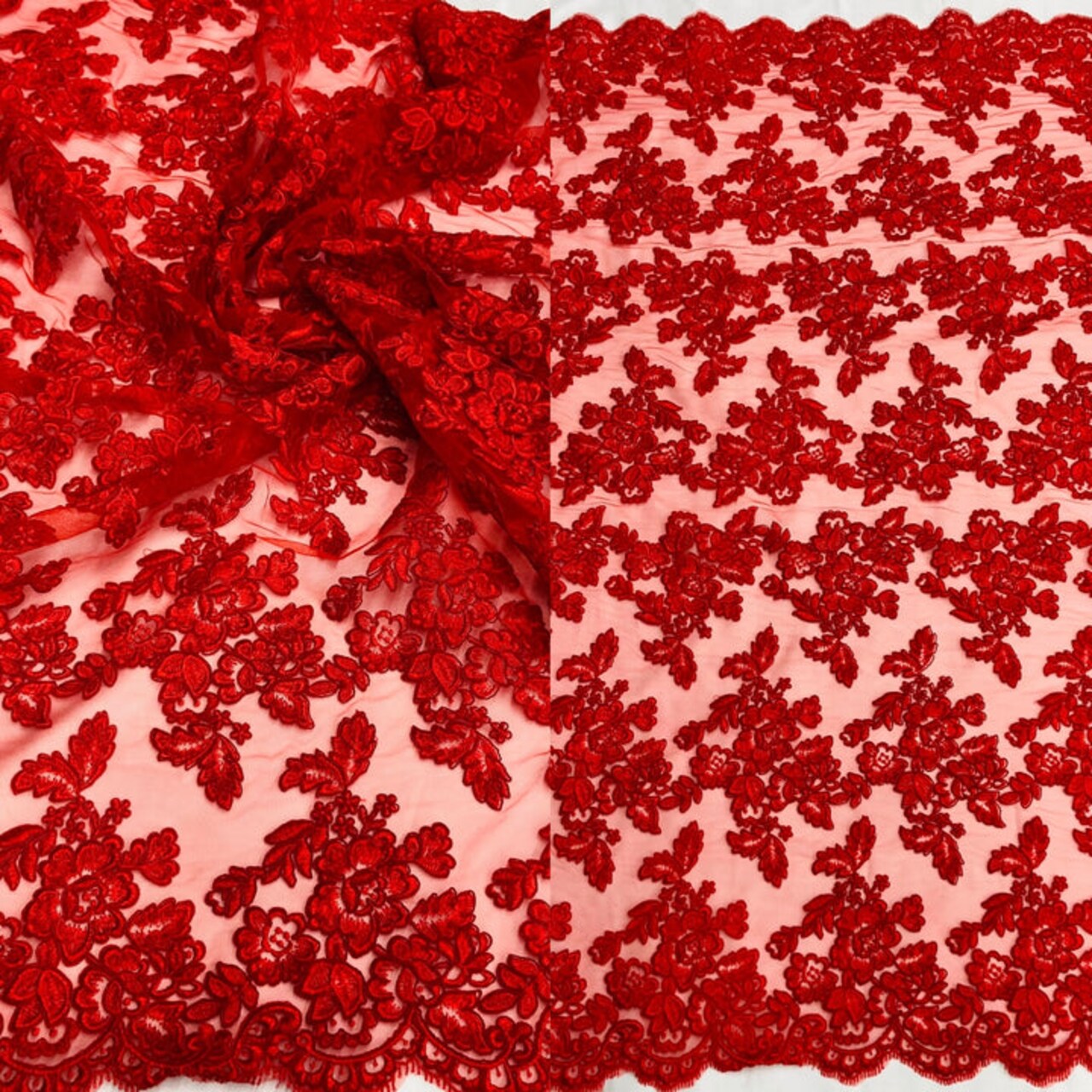 1 Yard Luxury Corded Embroidered Bridal Lace Fabric for Evening Gowns White